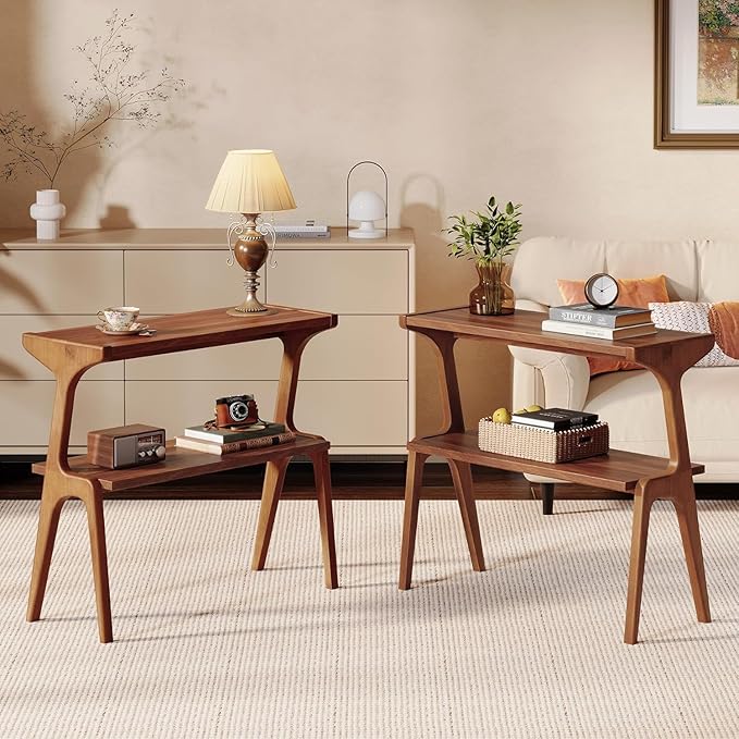 Set of 2 Solid Wood End Table, 2-Tier Side Table by TribewoodbyTribesigns