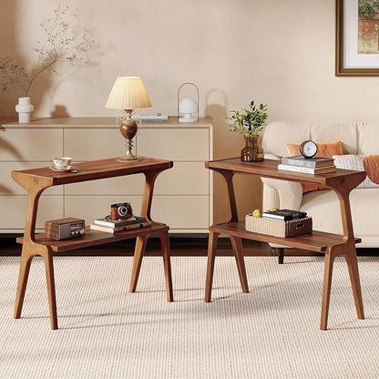 Set of 2 Solid Wood End Table, 2-Tier Side Table by TribewoodbyTribesigns