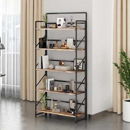 JSB Folding Bookshelf, Industrial Storage Shelves, No Assembly Vintage Wood - Image 5