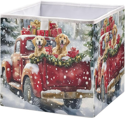 Christmas Red Truck Two Dog Closet Organizers Storage Cubes Storage Bins Shelf - Image 2