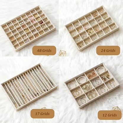 Large Jewelry Drawer Organizer Trays Set of 4, Stackable Velvet Jewelry Trays - Image 5