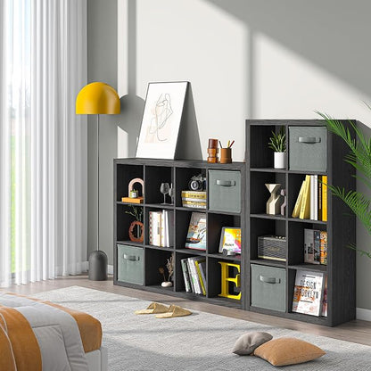 Bookshelf with Storage Bins, 8-Cube Storage Organizer, Modern Black Bookshelf - Image 6