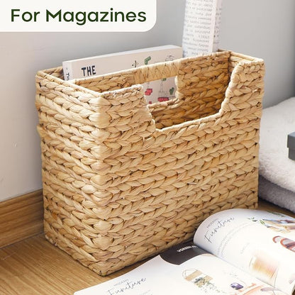 CHI AN HOME Wicker Magazine Basket, Handwoven Water Hyacinth Storage Bin & - Image 3