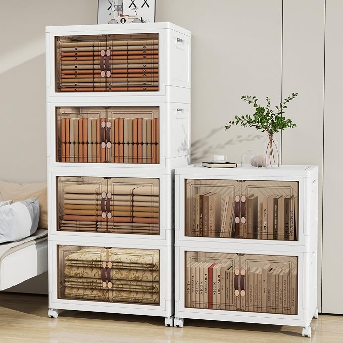 Storage Bins with Lids and Wheels, Collapsible Bathroom Storage Cabinet with - Image 6
