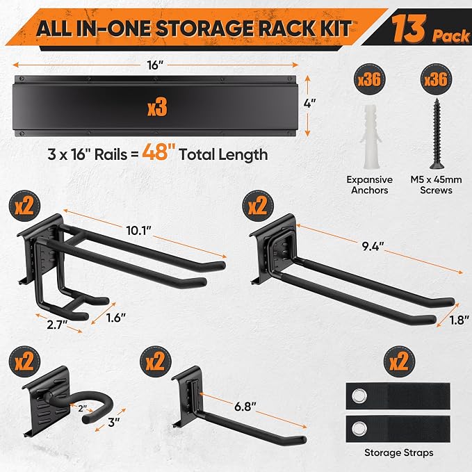 Garden Tool Organizer Wall Mount, 48 inches Tool Storage Rack - Image 2