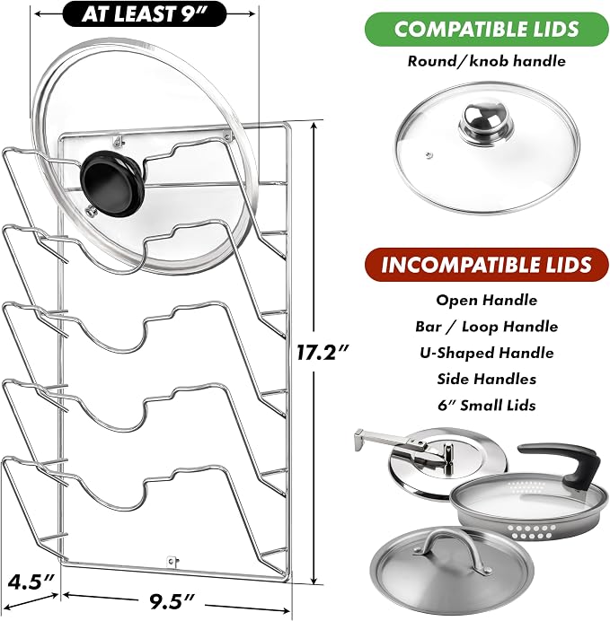 Simple Houseware Wall Door Mounted Pot Lid Rack, Chrome Finish - Image 2