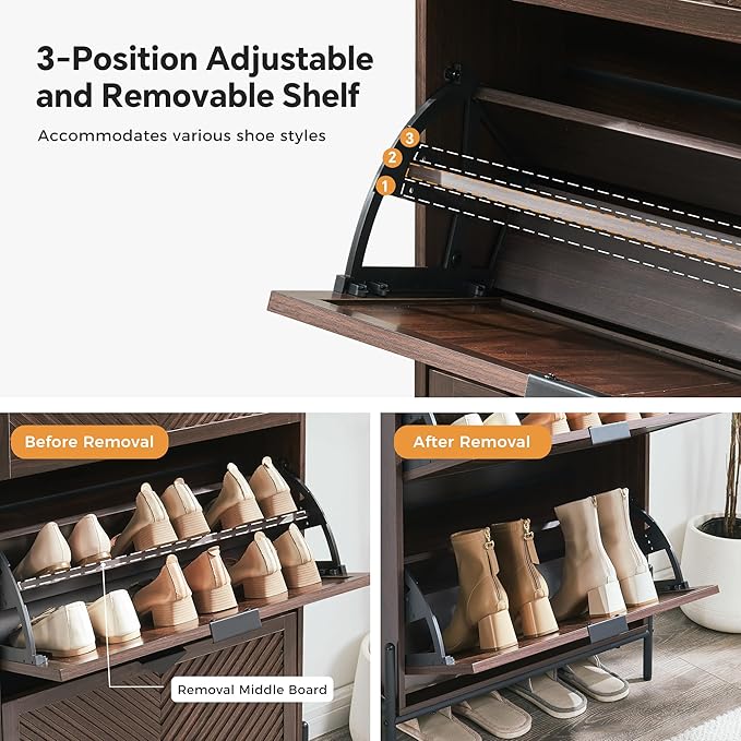 Shoe Cabinet with 2 Flip Drawers, Narrow Entryway Rack, Freestanding, - Image 4
