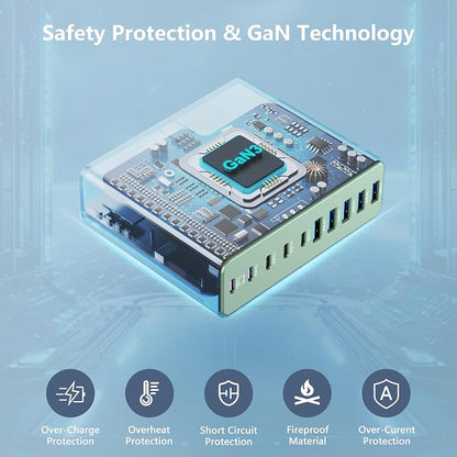 320W USB C Charger Block, 10-Port USB C Charging Station GaN III PD 65W PC - Image 5