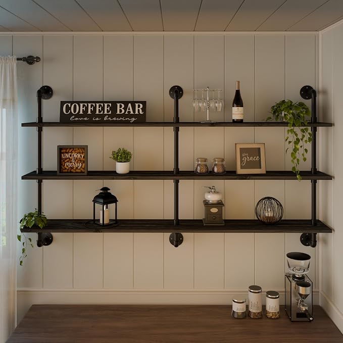 HDDFER Floating Shelves 70 inch Wall Bookshelf Industrial Pipe Shelving Shelves - Image 3