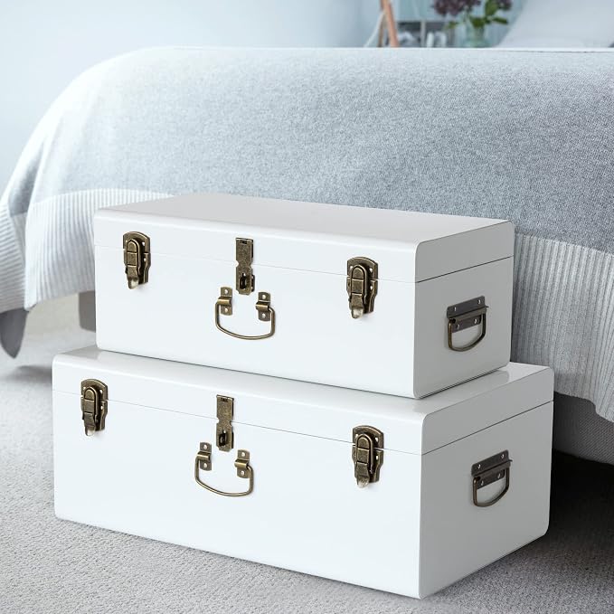Vixdonos Decorative Metal Box Storage Trunks Set of 2 College Dorm Chest - Image 7