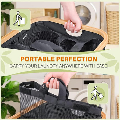 145L Laundry Hamper with Lid, 3 Section Laundry Basket with 3 Removable Bag | - Image 3