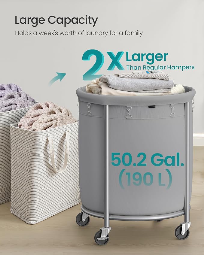 SONGMICS Laundry Basket, Rolling Steel Frame - Image 3