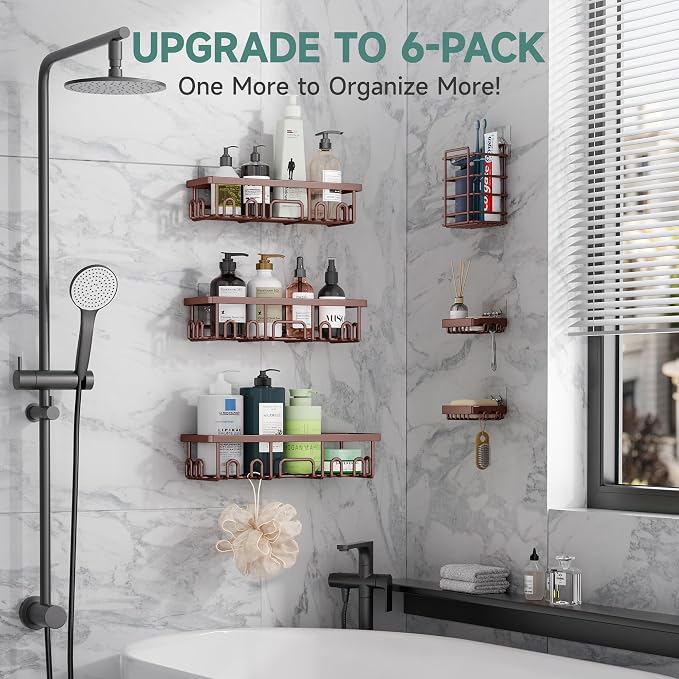 Veken Shower Caddy 6-Pack, No Drilling & Rustproof, Waterproof Adhesive Shelves - Image 6