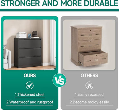 Filing Cabinet with Lock, Lateral File Cabinets 3 Drawer Metal Wide Filing - Image 7
