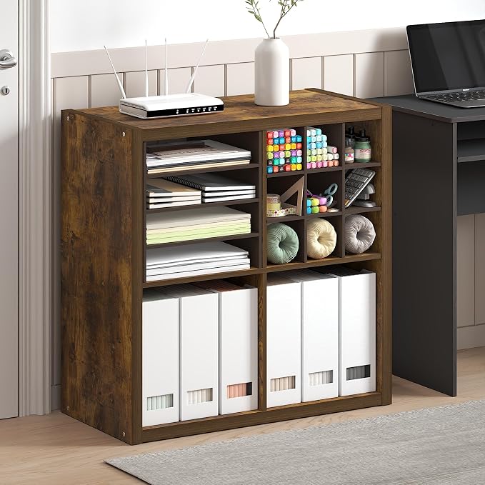 Furinno Cubicle 4-Cube Book Shelf, Extra Thick Frame Bookshelf, Amber Pine | - Image 2