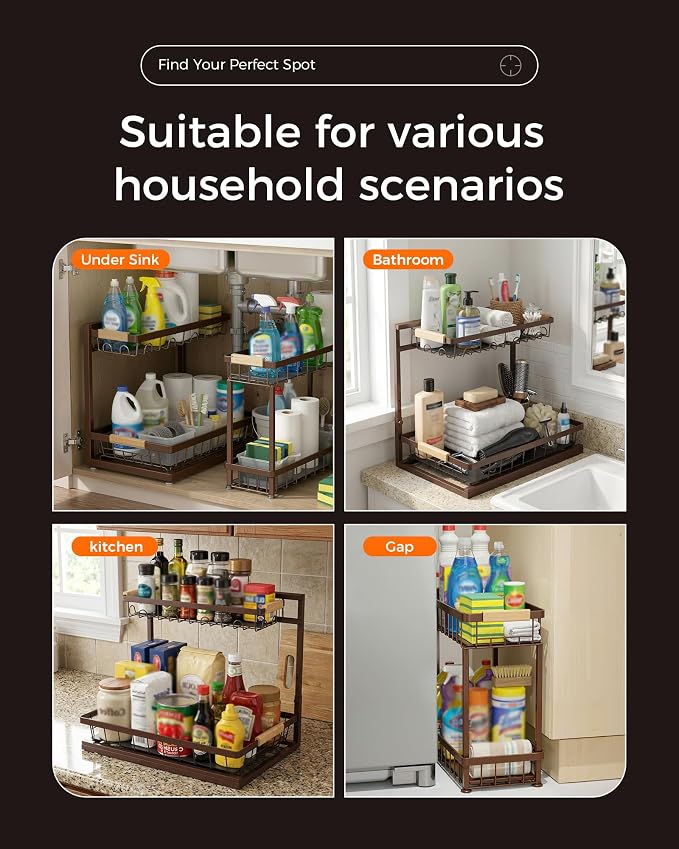 Sevenblue 3 Pack Under Sink Organizer, Height Adjustable 2 Tier Pull-Out Metal - Image 8