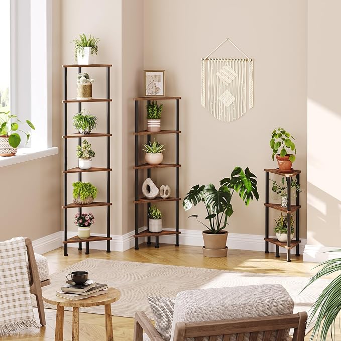 HOOBRO Corner Shelf Stand, Industrial 6-Tier Wall Corner Bookshelf - Image 8