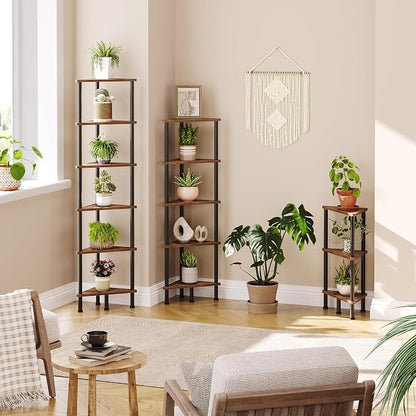 HOOBRO Corner Shelf Stand, Industrial 6-Tier Wall Corner Bookshelf - Image 8