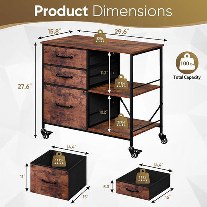 SUPER DEAL 3 Drawer Mobile File Cabinet, Fabric Lateral Filing Cabinet - Image 3