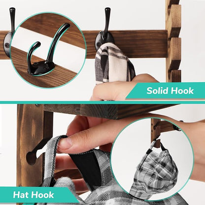 AMBIRD Wall Hooks with Shelf 28.9inch Entryway Wall Hanging Shelf, Wood Coat - Image 7