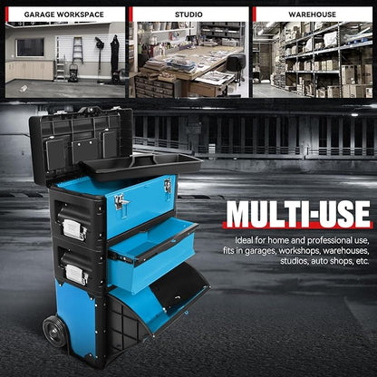 Auto Dynasty 3-Tier Stackable Tool Box, 19.5 Inch 3-in-1 Rolling Tool Box - Image 5