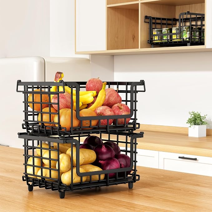 2 Pack Stackable Metal Wire Vegetable Fruit Basket - Image 8