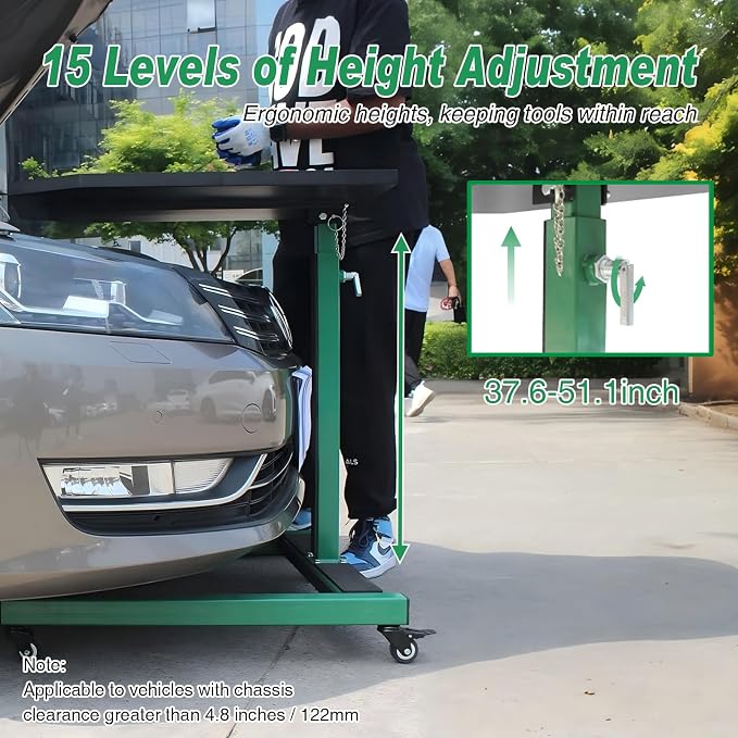 Adjustable Height Mobile Work Table, Foldable Table - Image 2