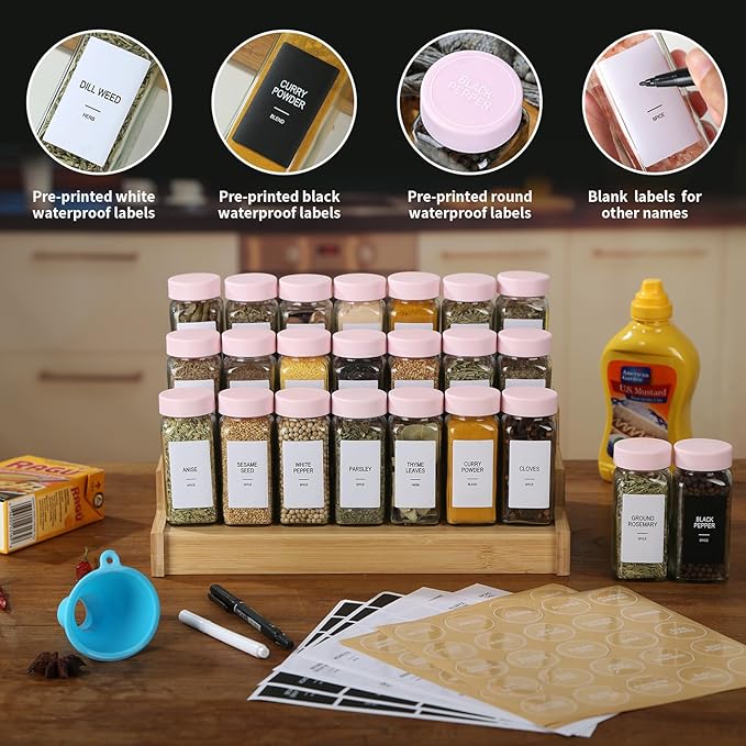 48 Glass Spice Jars with Labels, Spice Jar Set, 4oz Seasoning Containers - Image 2