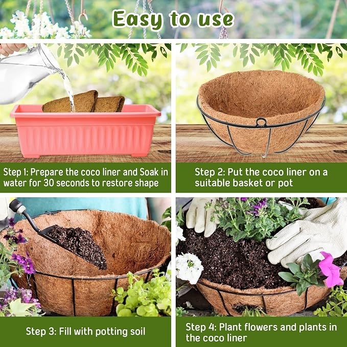 6 Pack 8 Inch Hanging Basket Coco Liners Replacement, 100% Natural Round - Image 5