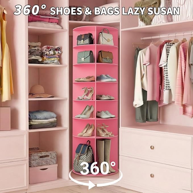 VINGLI Pink Rotating Shoe Rack Tower, 7 Tier 360°Shoe Storage - Image 8