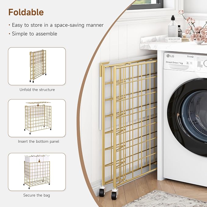Laundry Basket with Wheels, Heavy Duty Laundry Sorter 3 Sections, 140L Large - Image 8