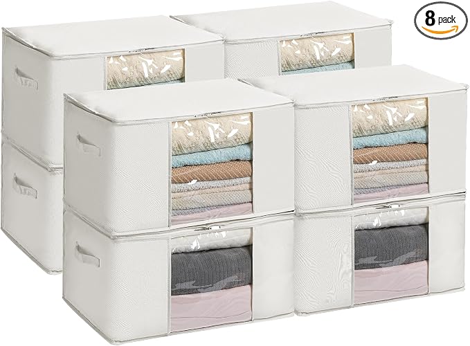 TYEERS Large Storage Bags with Zipper and Clear Window, Cotton Blended Fabric by StorageOrganization