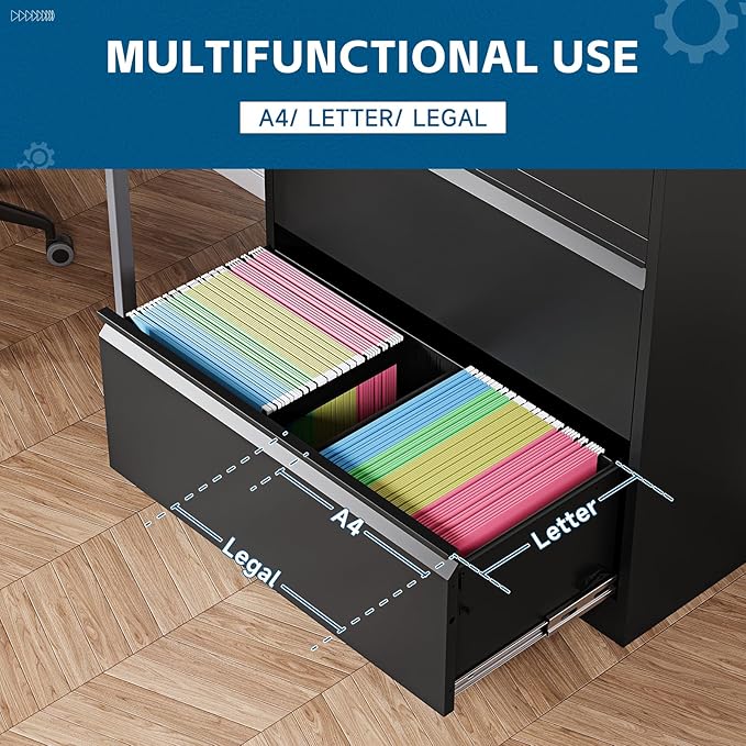 2-Drawer Metal File Cabinet, Lateral Vertical Filing Cabinets - Image 4