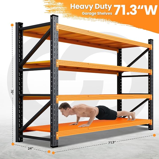 71”W Garage Shelving Units, 5000LBS Storage Shelves Heavy Duty, 4 Tier Large - Image 2