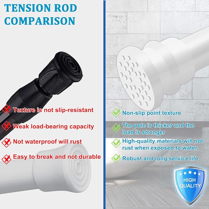 Spring Tension Curtain Rod 43-75 Inches White, Adjustable Extension Shower - Image 3
