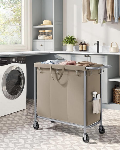 SONGMICS Laundry Basket with Wheels, 3-Section Rolling Laundry Hamper, 52.8 - Image 2