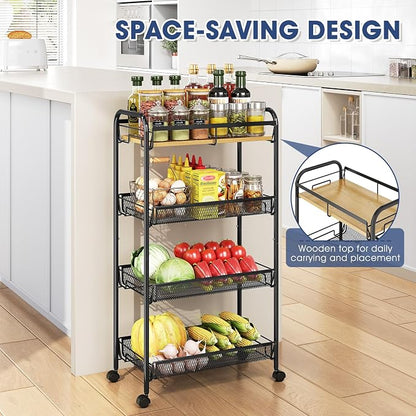 TOOLF 4-Tier Rolling Cart, Metal Utility Cart, Slide Out Storage Cart - Image 4