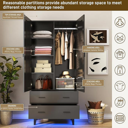 jiteentarou 2 Door Armoire Wardrobe Closet Cabinet - Image 5