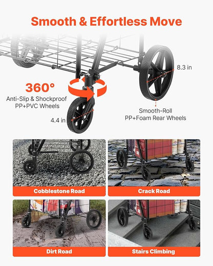 VEVOR Folding Shopping Cart, Double Baskets, 360° Swivel Wheels, 110 LBS Large - Image 4