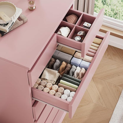 Pink Tall 7 Drawer Dresser for Bedroom, Modern Wood Closet Dressers & Chests of - Image 3