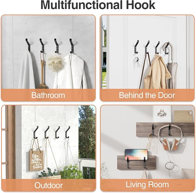 Coat Hooks Wall Mount for Hanging: 20LB Sturdy Hanger for Backpack, for Closet - Image 6