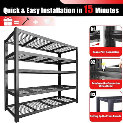 84" H Heavy Duty Wire Garage Shelving, 5-Tier Adjustable Industrial Metal - Image 6
