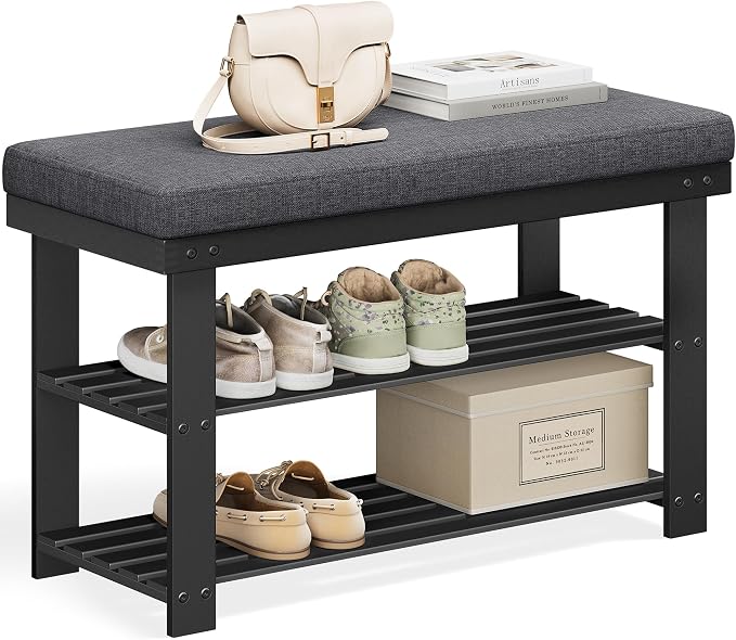SONGMICS Bamboo Shoe Bench, 3-Tier Shoe Rack Organizer by Unknown