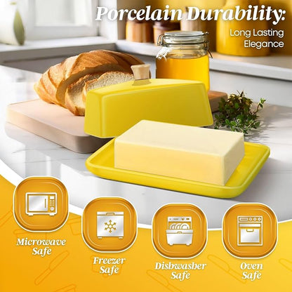 Flexzion Ceramic Yellow European Butter Dish - Image 6