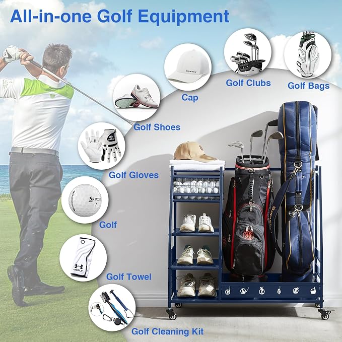 Lauren&Harold Golf Bag Organizer Garage Storage, Golf Storage Rack Stand Fits 2 - Image 5