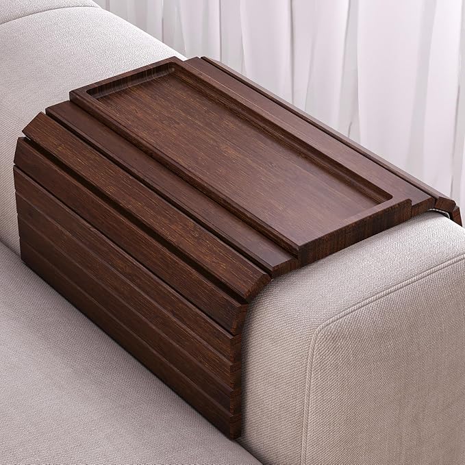 Sofa Arm Tray, Bamboo Folding Couch Arm Tray, Sofa Armrest Tray by DANFOXER