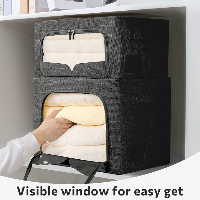 FHSQX 3 Pack Clothes Storage Bins Foldable Metal Frame Storage Box Stackable - Image 6