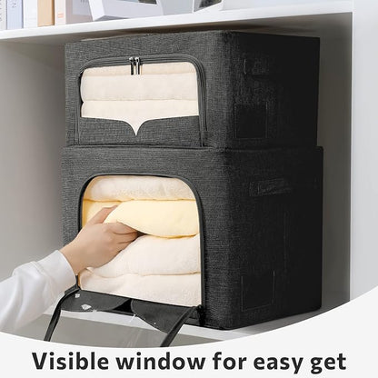 FHSQX 3 Pack Clothes Storage Bins Foldable Metal Frame Storage Box Stackable - Image 6
