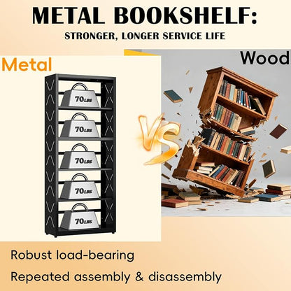 Industrial Bookshelf, 5 Tier Bookcase, Home Office Bookcase Shelf Storage - Image 6