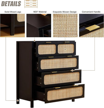 4 Drawer Dresser with Rattan Finish, Modern Farmhouse Chest of Drawers with - Image 6